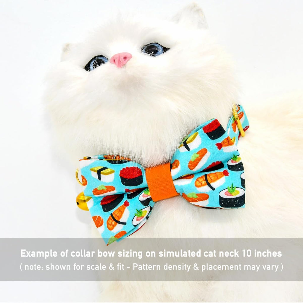 Sushi Cat Collar Bow Set, Breakaway Safety Collar, Wedding/Birthday Bowtie Collar for Kitten